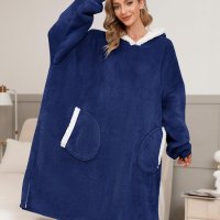 Гигантски домашен топъл пуловер с качулка, худи (тъмносин), снимка 6 - Пижами - 43718402