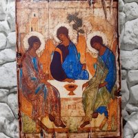 реплика на икона на Троица(три ангела) на Рубльов, 14 век, 30/20 см, снимка 1 - Икони - 43623069