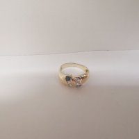 Златен пръстен с циркони и аквамарин , снимка 6 - Пръстени - 39662688