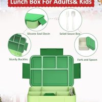 Нова 1330ml кутия за храна обяд деца с 6 Отделения - Зелена + прибори, снимка 3 - Други - 43673324