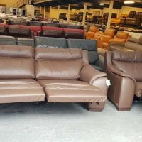 Италиански кожен диван тройка и фотьойл с релаксиращ механизъм, снимка 5 - Дивани и мека мебел - 39329001