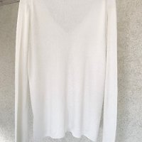 Млечнобяла блуза кежуал с V деколте, снимка 5 - Блузи с дълъг ръкав и пуловери - 40382940