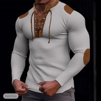 Мъжка блуза с отворени гърди сива с дълъг ръкав М, снимка 1 - Блузи - 43850333