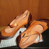 Кафяви дамски половинки с каишка-естествена кожа, снимка 4 - Дамски обувки на ток - 28446488