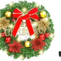 Коледен венец Mеrry Christmas с панделка, снимка 3 - Декорация за дома - 43489539