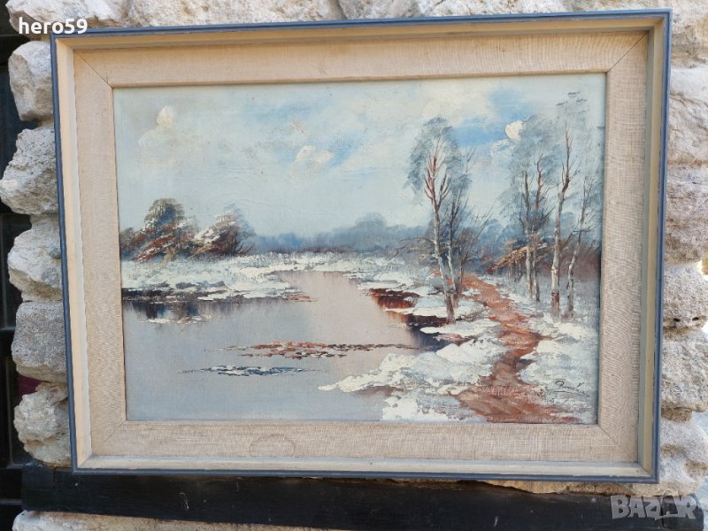 Стара маслена картина''Зимен пейзаж'', снимка 1