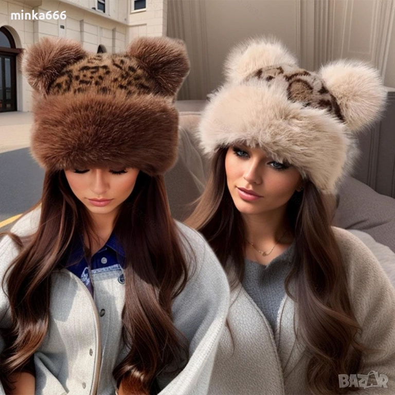 Шапка с ушички от естествен косъм., снимка 1