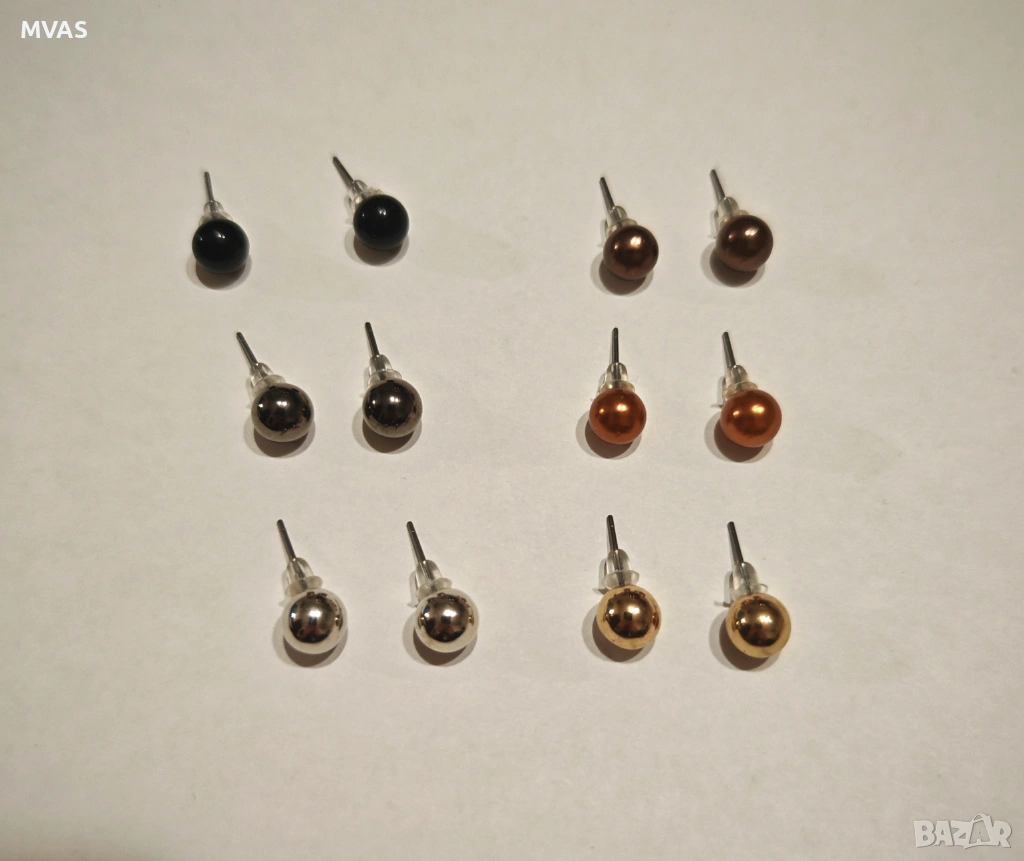 Нови дамски обеци топчета металик различни цветове, снимка 1