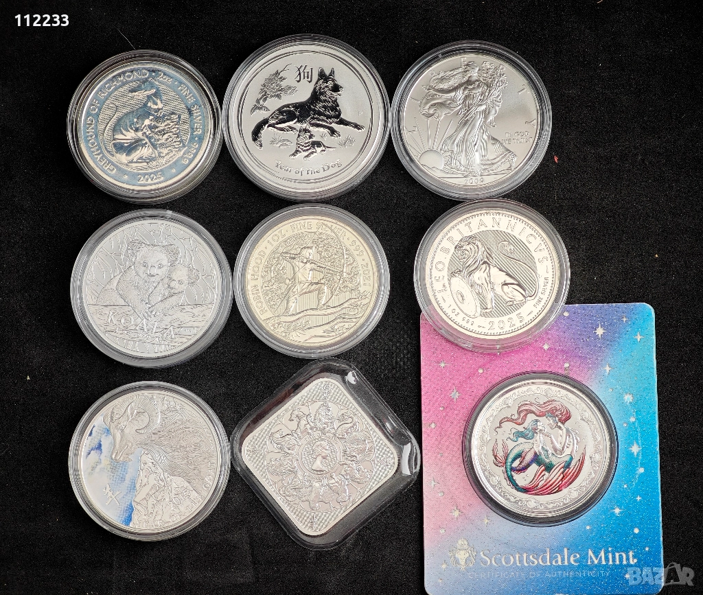 9 сребърни КОЛЕКЦИОНЕРСКИ монети по една унция 999.9, снимка 1