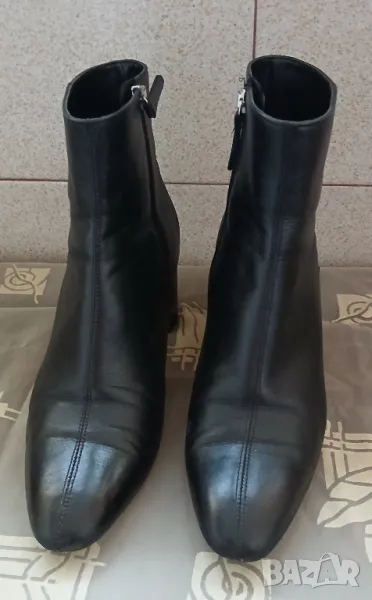 Луксозни дамски черни боти от естествена кожа на ток, снимка 1
