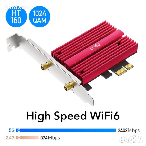 десктоп cudy AX3000 Wi-Fi 6 Bluetooth 5.0 PCIe Adapter, снимка 1