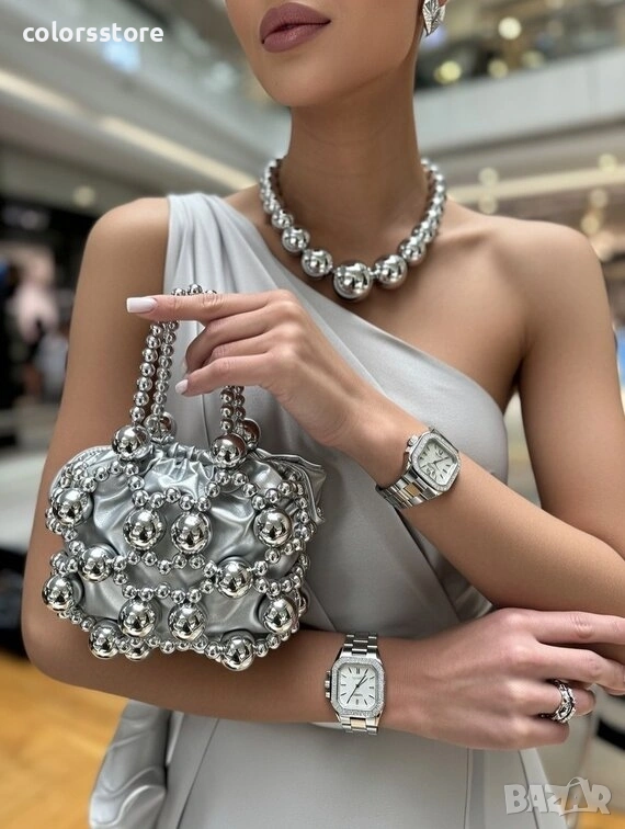 Дамска чанта - бяло със сребристо - 5ZA13601 , снимка 1