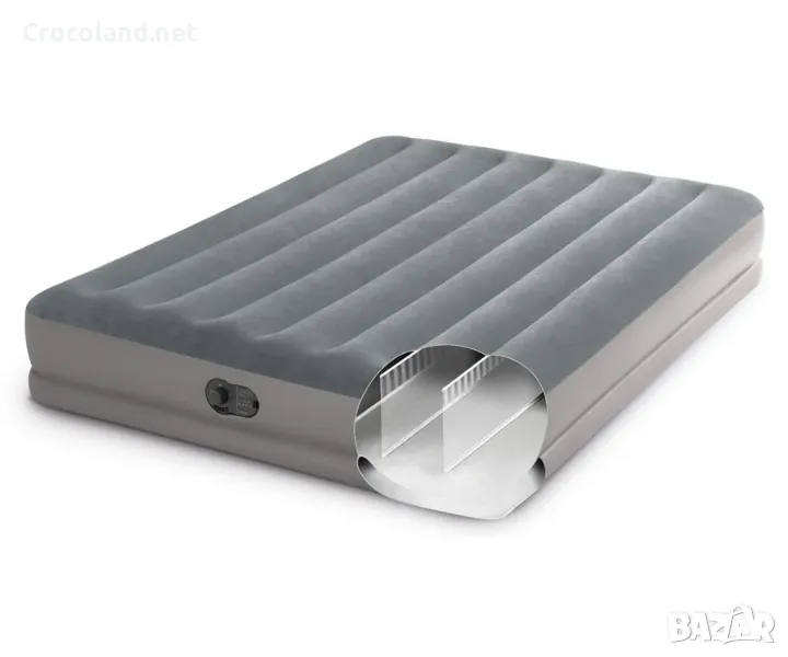Надуваем матрак Intex, 152 x 203 x 30 см, USB помпа, Fiber-Tech, сив, снимка 1