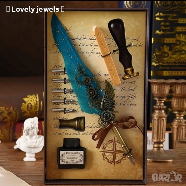 Луксозни комплекти с писалка с перо и мастилница, снимка 1