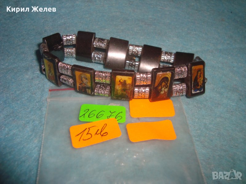 РЕЛИГИОЗНА СРЕБРИСТА МАГНИТНА АРТ ГРИВНА с ПРАВОСЛАВНИ ИКОНКИ от КАМЪК МАГНЕТИТ 26676, снимка 1