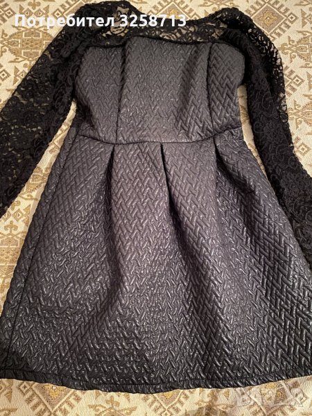 Черна кожена рокля с дантела, снимка 1