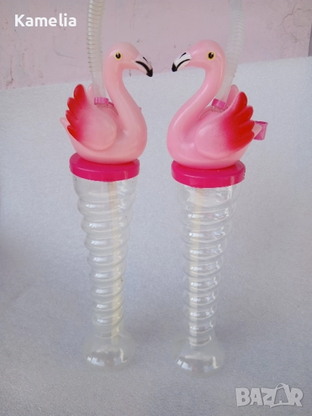 Фламинго - коктейлни чаши със сламка, снимка 1
