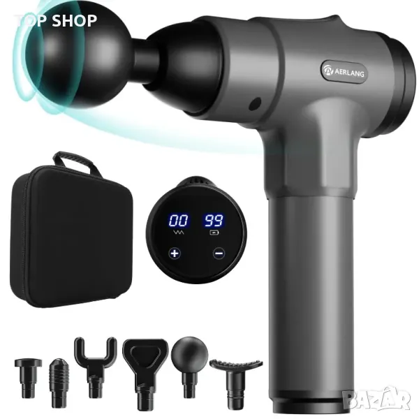AERLANG АКумулаторен пистолет за мускулен масаж/6 глави/20 скорости/LCD тъч  дисплей, снимка 1