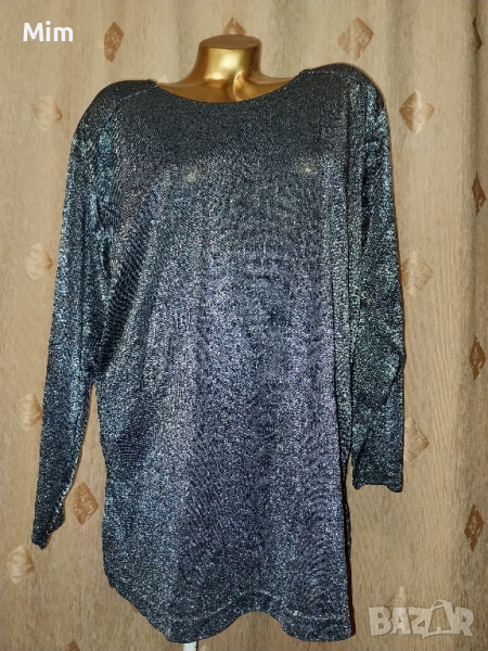 44/46 Блуза / туника /с дълъг ръкав от сребрист тънък брокат , снимка 1