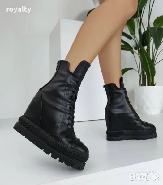 Боти на платформа - черна кожа, снимка 1
