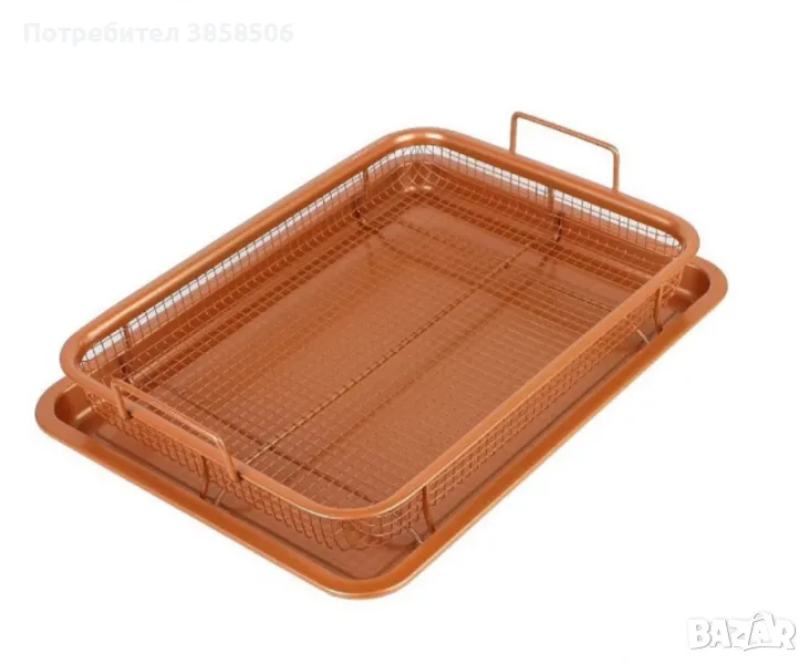 Комплект правоъгълна мрежеста кошница + тава от въглеродна стомана, снимка 1