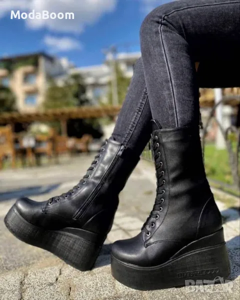 Боти на платформа - Кожа, снимка 1