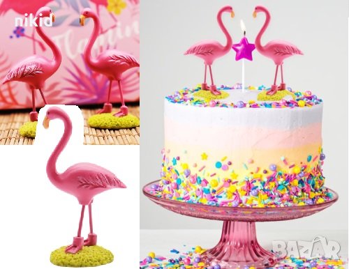Фламинго на поляна фигурка за торта топер украса декорация парти и игра, снимка 1