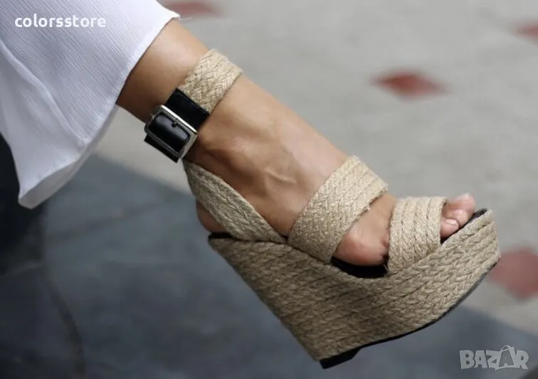 Сандали на платформа - бежови - 3359, снимка 1