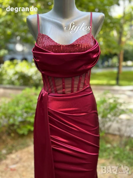 Сатенена дамска рокля в цвят Циклама и Черно, снимка 1