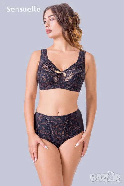 Дантелен Soft сутиен в черно/кафяво без банели TS003, снимка 1