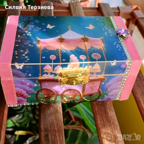 Ръчно изработена дървена кутия "Charming enchanted Candy shop", снимка 1
