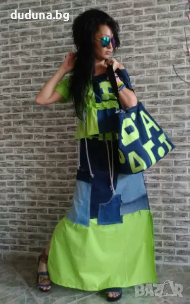 Страхотен дамски сет от пола и блузка с деним!!!, снимка 1