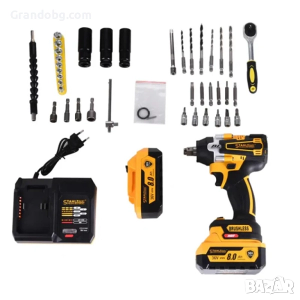Ударен Гайковерт – Винтоверт 36V 8,0AH STAHLMAYER + 40 части инструменти Акумулаторен Безчетков 2х Б, снимка 1