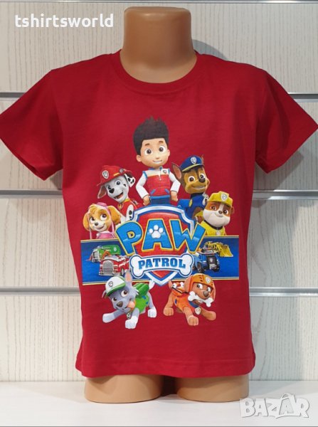 Нова детска тениска с дигитален печат PAW Patrol (Пес патрул) в червен цвят, снимка 1