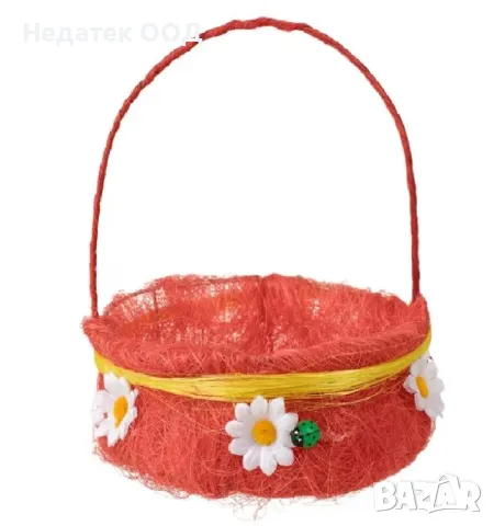 Великденска декоративна кошница, Червен, Ø18x7см