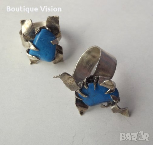 Ново! Сребърен пръстен проба 950 с естествени камъни - Тюркит, снимка 3 - Пръстени - 32963209