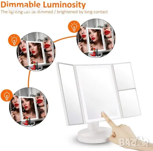 WEILY Козметичво огледало за грим с LED осветление и сензорен екран, снимка 4 - Други - 48477846