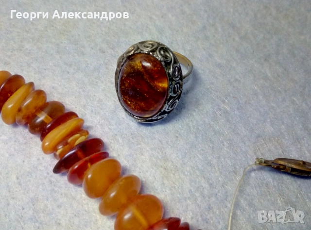 3 Стари КЕХЛИБАРЕНИ БИЖУТА Ар НУВО Пръстен и 2 Колиета 100% НАТУРАЛЕН БАЛТИЙСКИ КЕХЛИБАР Янтар Amber, снимка 8 - Антикварни и старинни предмети - 53480260