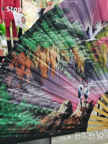 Голямо ръчно рисувано ветрило Внос Индонезия  Материал Бамбук  Размер 153 см широчина 90см височина, снимка 7 - Картини - 43029800