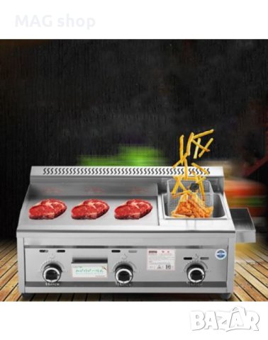    ПРОМО! Професионална газова скара гладка плоча + Фритюрник, снимка 2 - Друго търговско оборудване - 43118918