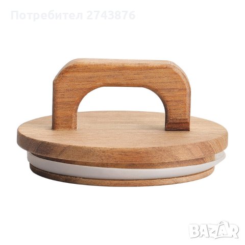 Стъклен буркан с бамбуков капак с дръжка, Ф 10 x 15 см, 1л., снимка 4 - Аксесоари за кухня - 43943508