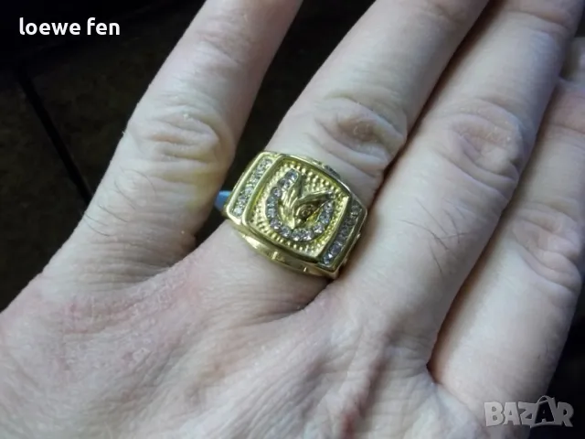 Мъжки пръстен неръждаема стомана златен цвят - конче с подкова, снимка 2 - Мъжки - 49878193