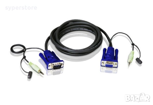 Кабел VGA женско + Аудио жак към VGA мъжко + Аудио жак ATEN SS000129 1.8м