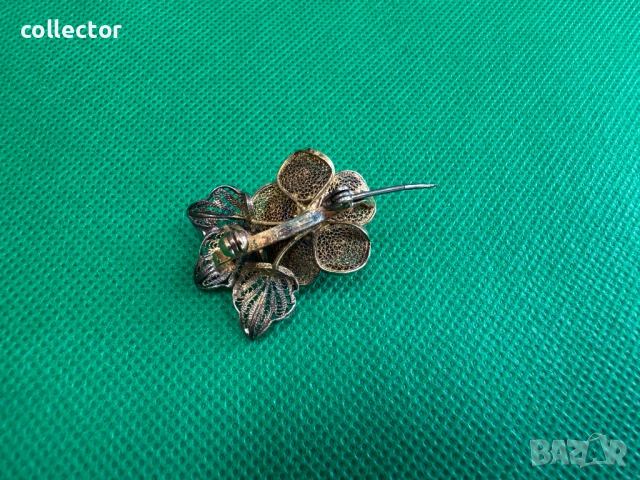 УНИКАТ ! Ръчно изработена сребърна брошка с позлата. №7718, снимка 7 - Колиета, медальони, синджири - 52739238