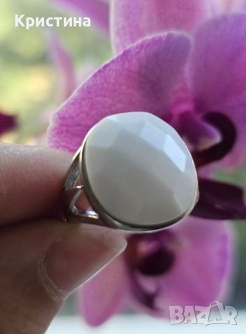 Красив сребърен пръстен с Бял Оникс, снимка 3 - Пръстени - 51962423