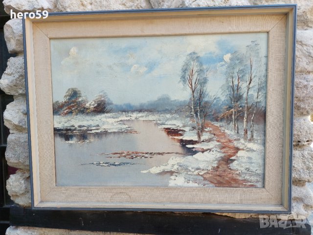 Стара маслена картина''Зимен пейзаж'', снимка 1