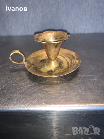 бронзов свещник с дръжка, снимка 1 - Антикварни и старинни предмети - 43414202
