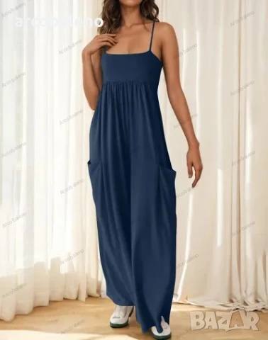 Дамски ежедневен гащеризон без ръкави с квадратно деколте и широки крачоли, 6цвята , снимка 4 - Гащеризони - 51239950