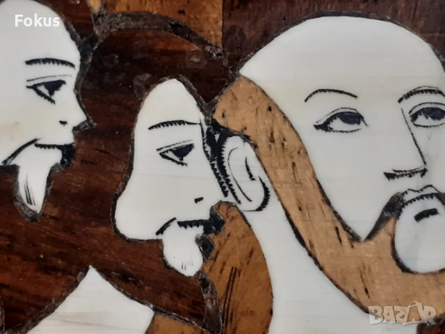 Тайната вечеря уникална стара икона ситарзии от дърво и кост, снимка 4 - Антикварни и старинни предмети - 50839959