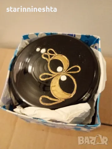 Ретро Винтидж стара луксозна кутия за бижута бижутерка черно стъкло 